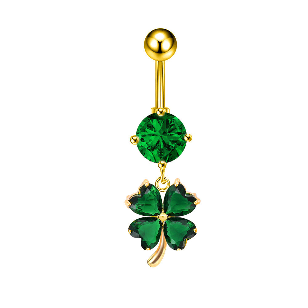 Quinn Zircon Clover Belly Ring - Green (18K Gold Tone) [YH6KERVK]