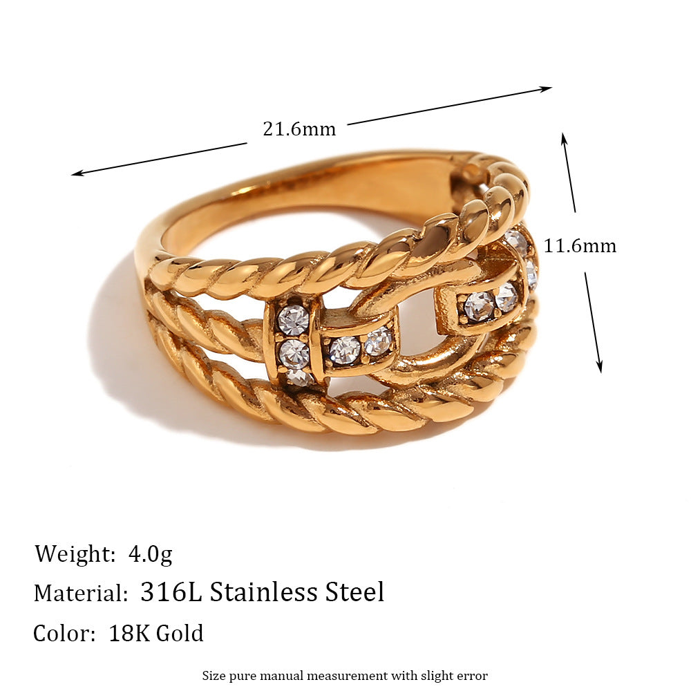 Avri Geometric Ring Collection - O-Geometric Twisted Hollow Ring - Gold - Size 7 [VUJLKIGQ]