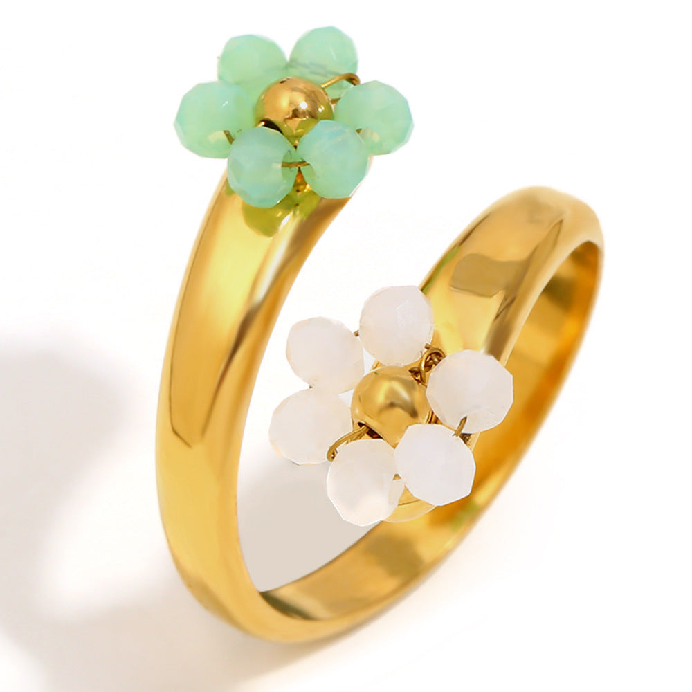Agnes Floret Open Ring - Gold with Green Floret [4FJ8UGQA]