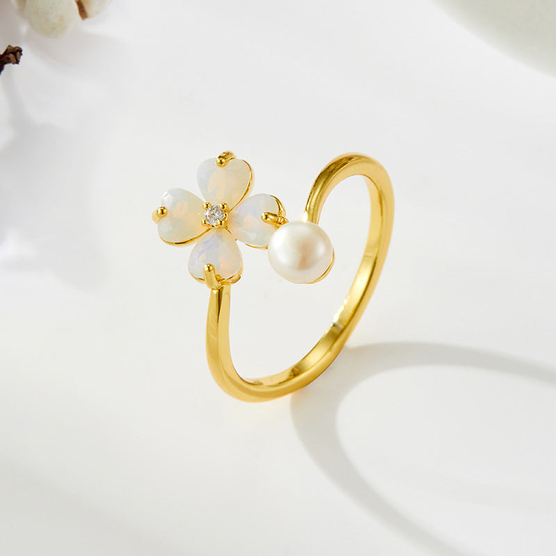 Cailynn Pearl Flower Open Ring - R15136T005 [F4L9Q1OK]