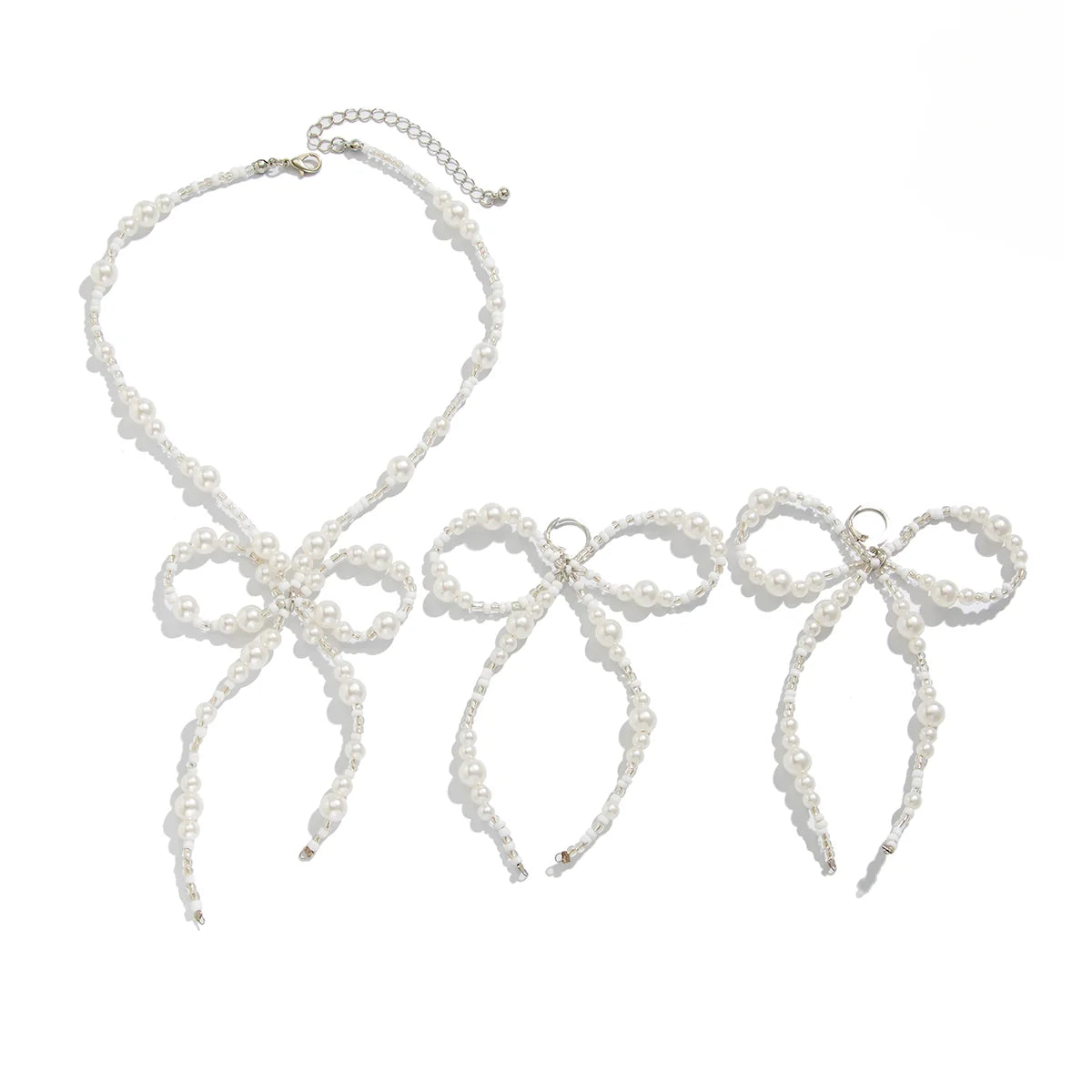 Adore Pearl Bowknot Jewelry Set - Silver