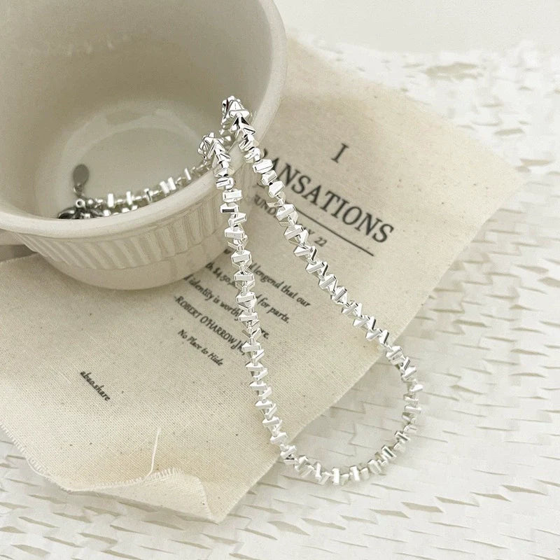 Naima Shattered Pearl Necklace - Small Triangle Shattered Silver Necklace