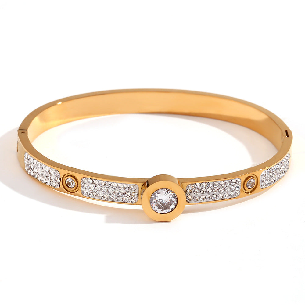 Zyrah Gold Zircon Cuff Bracelet - Round Zircon Bangle [K5M7ZYA6]