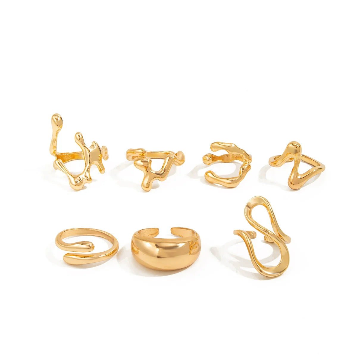 Yehudis Geometric Ring Set - Light Gold 7-Piece Set