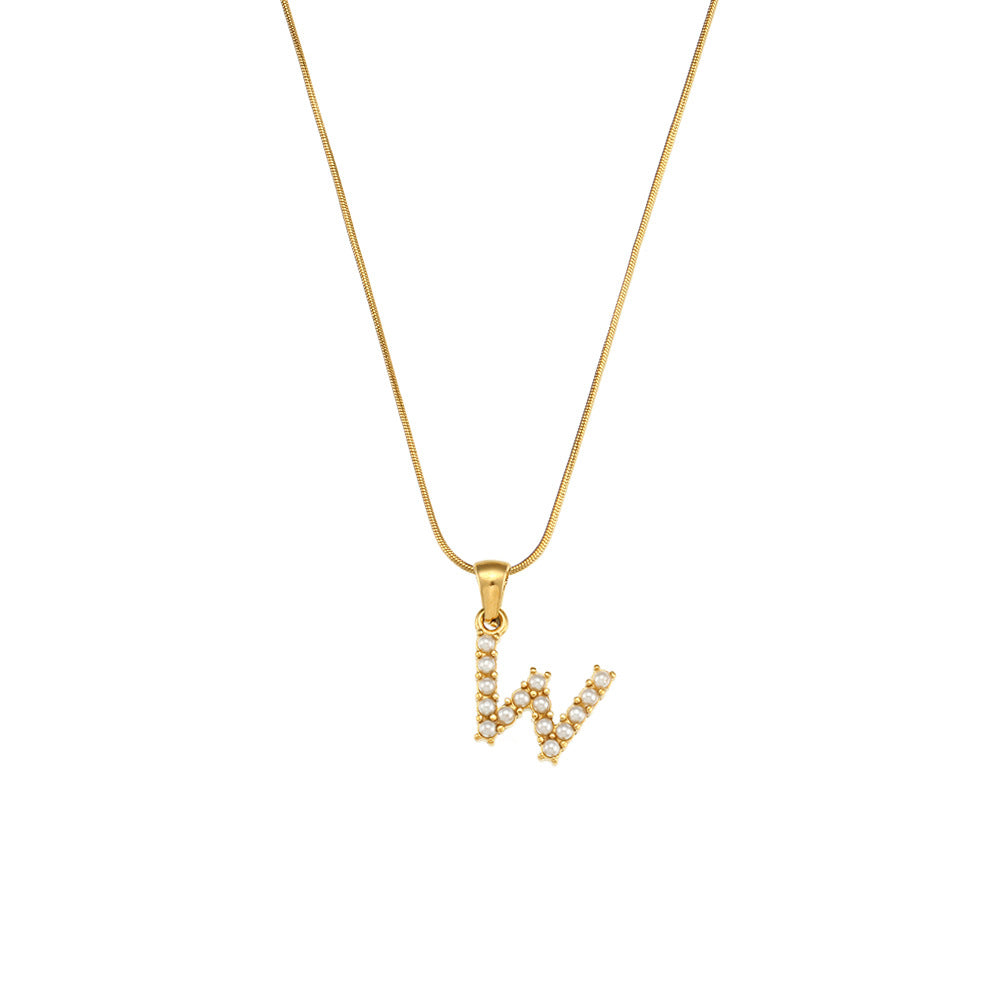 Makiah Letter Pearl Necklace - Letter W [L11I8SBC]