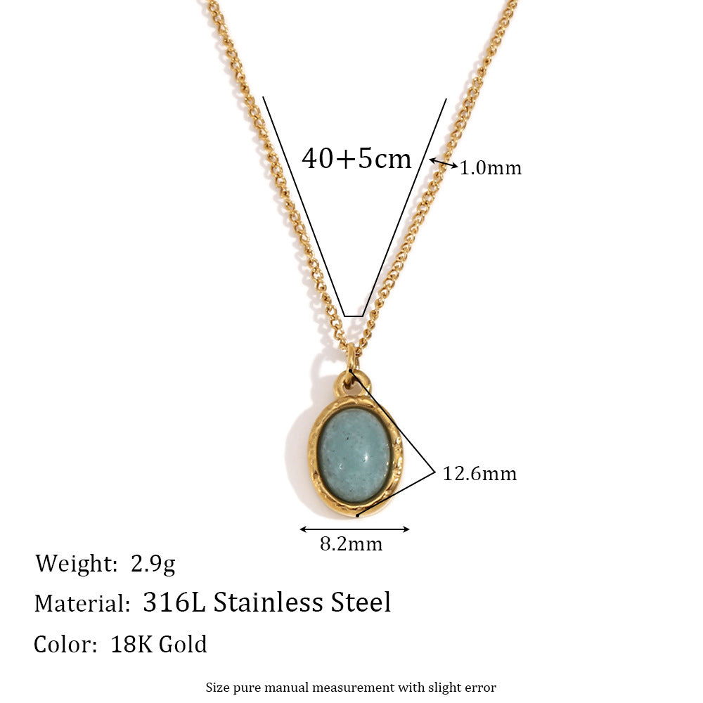 Jean Dainty Stone Necklace - Grey Aventurine Pendant - Gold [E0CLI0L8]