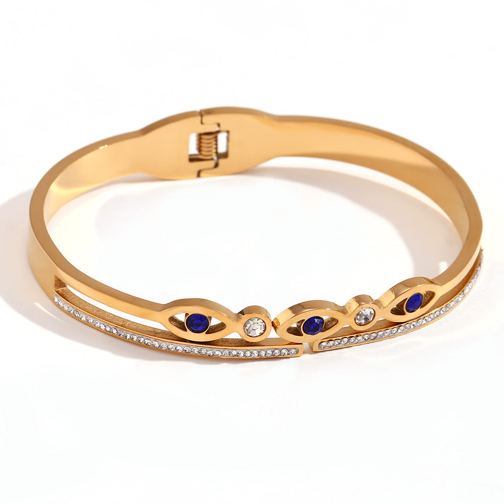 Zyrah Gold Zircon Cuff Bracelet - Blue Eye Zircon Bangle [MCLK3HGO]