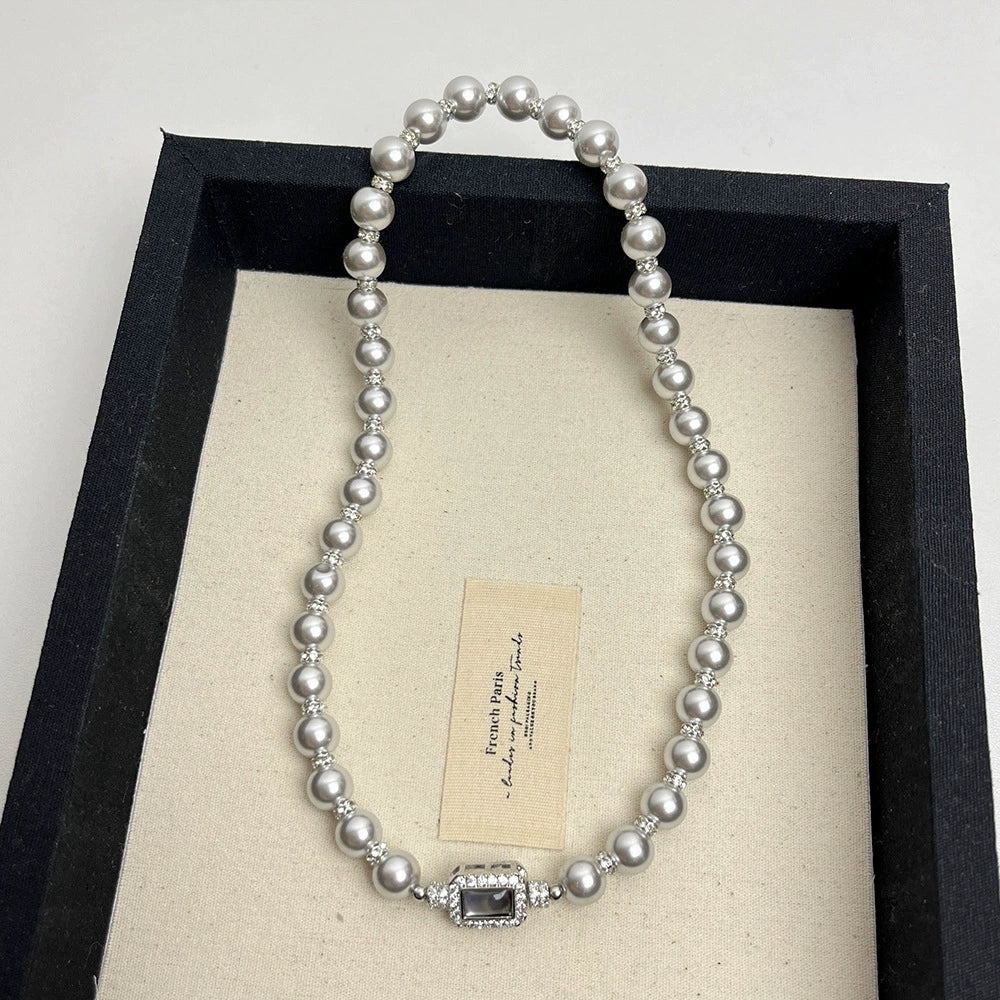 Richelle Gray Pearl Necklace - Strong Luster Gray Pearl Necklace [OQBS157K]