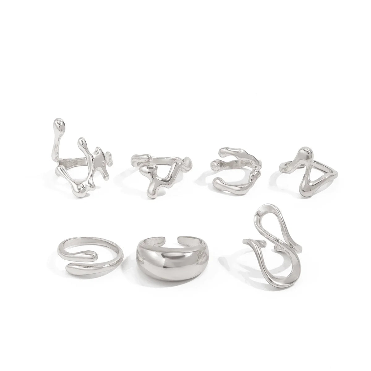 Yehudis Geometric Ring Set - Silver 7-Piece Set