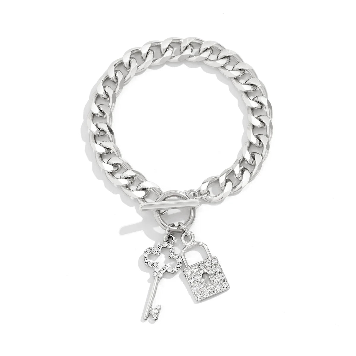 Taylee Rhinestone Lock Set - Bracelet Silver