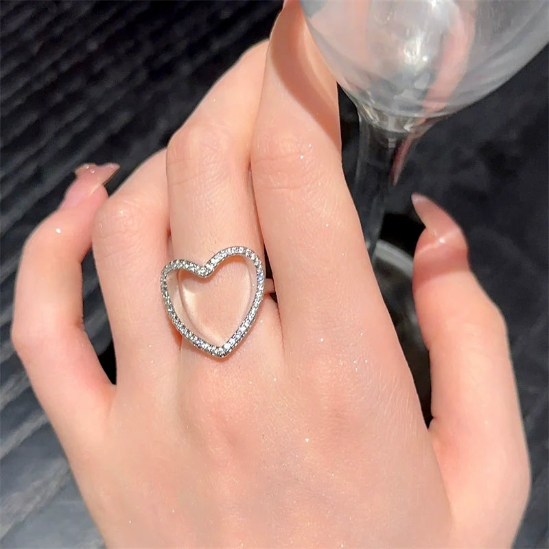 Nolan Zircon Embellished Rings - Heart Style Adjustable