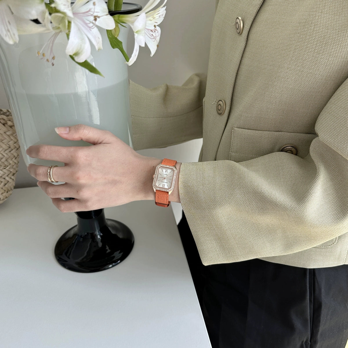 Raniya Elegant Square Strap Watch - Orange [NUUZQ3NW]