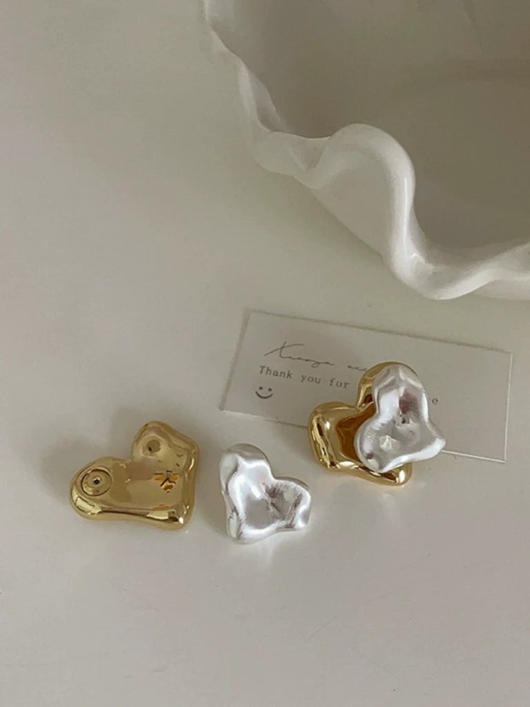 Xia Sculptural Two-Tone Heart Earrings - Gold and Silver Two-Tone Heart Stud Earrings