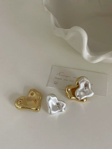 Xia Sculptural Two-Tone Heart Earrings - Gold and Silver Two-Tone Heart Stud Earrings