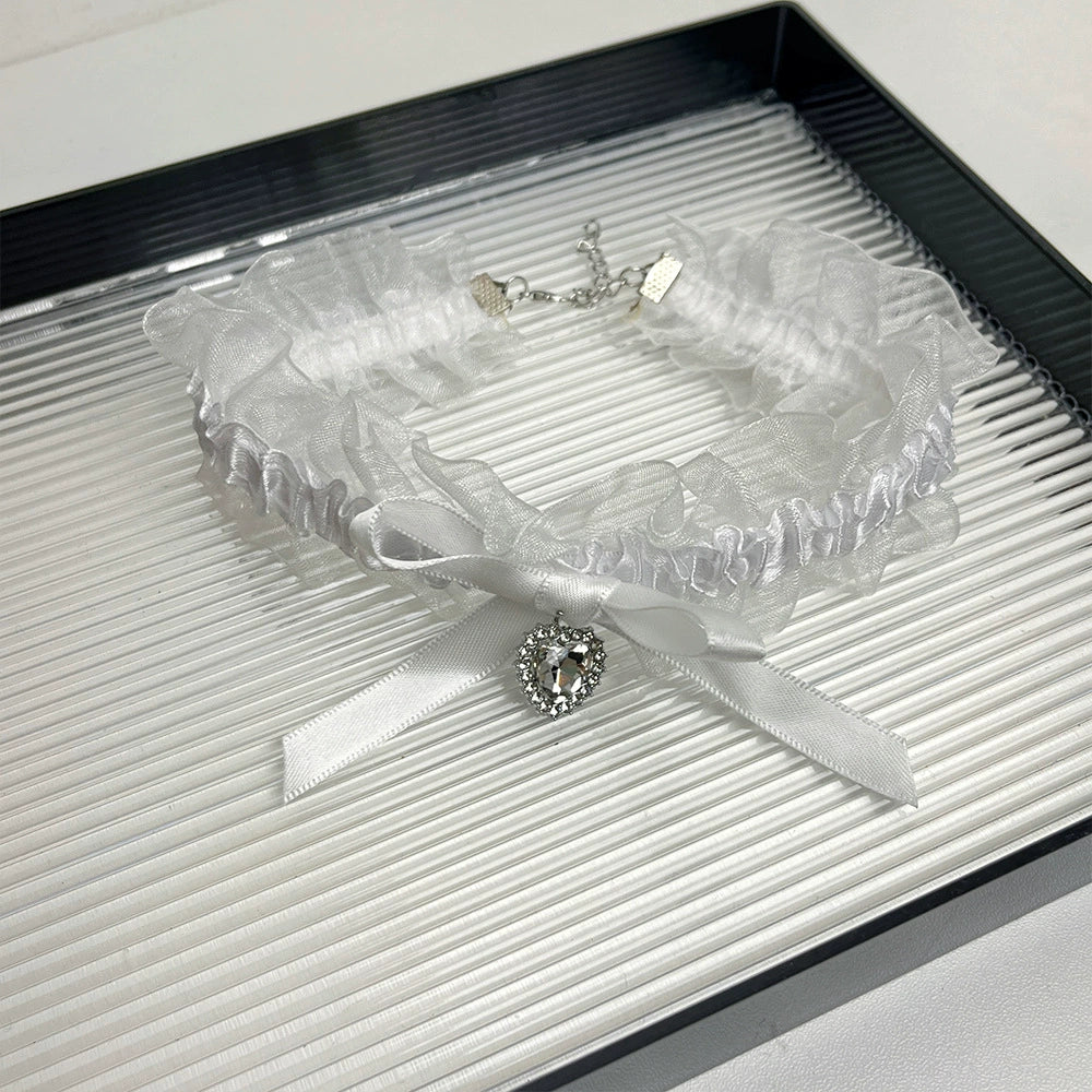 Arian Ribbon Bow Choker - White Bow Necklace [UM1WEK4A]