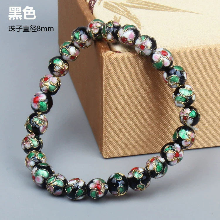 Azuri Enamel Filigree Bracelet - Black 0.8cm (25 beads)