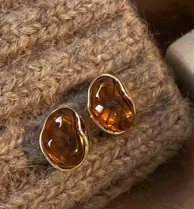 Reema Maillard Coffee Earrings - French Irregular Amber Earrings [MY3PHLAT]