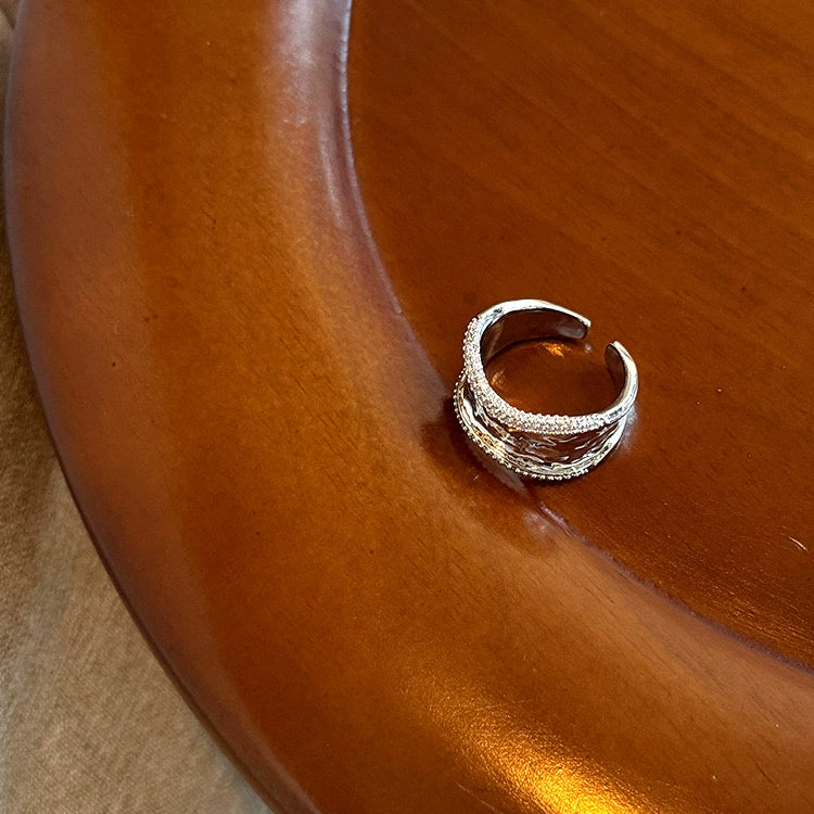 Saryah Asymmetric Statement Ring - Silver Double Zircon Ring [NRGC4Z44]