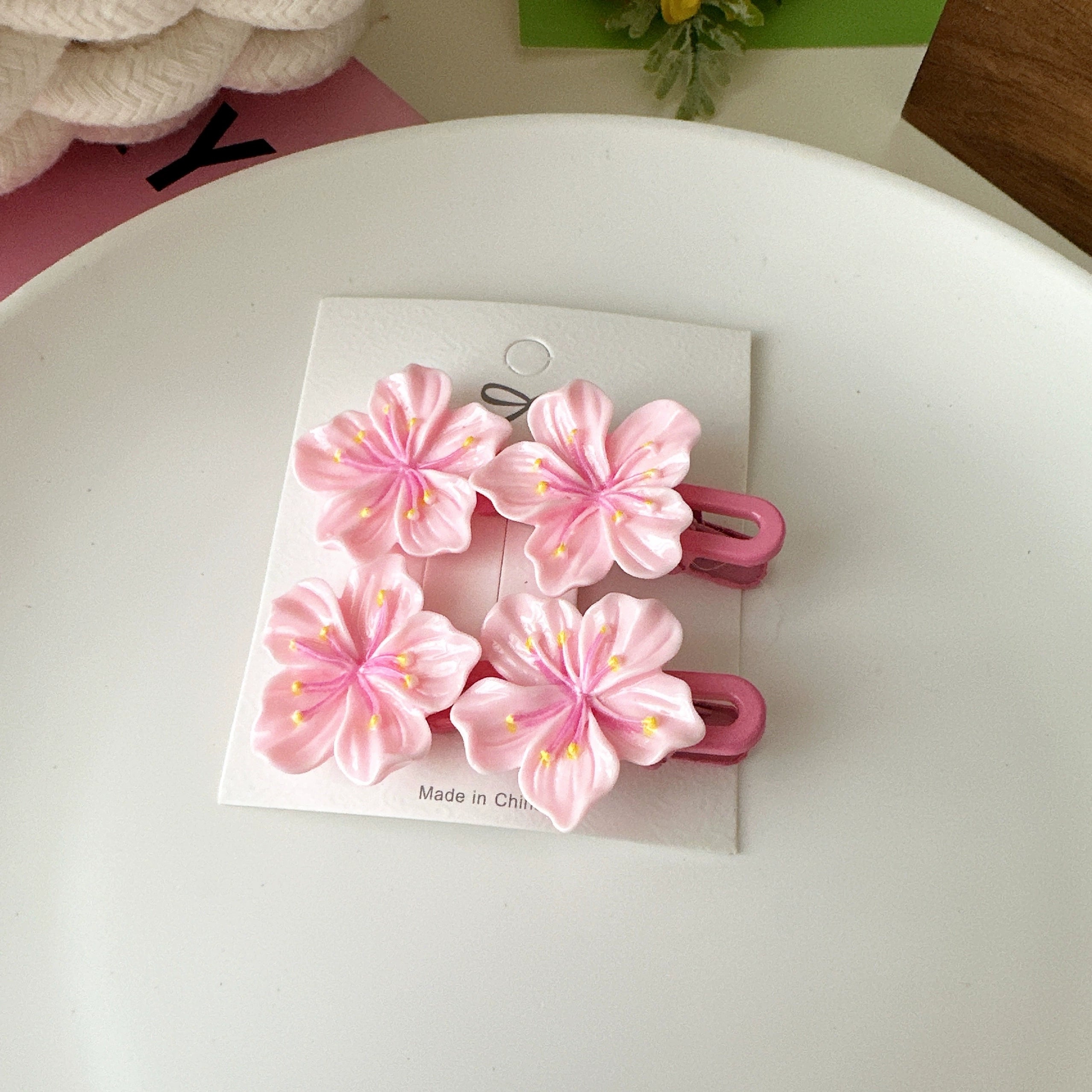 Britany Pink Blossom Hairpin - Large Alligator Clips (Pair) [JWG6ST65]