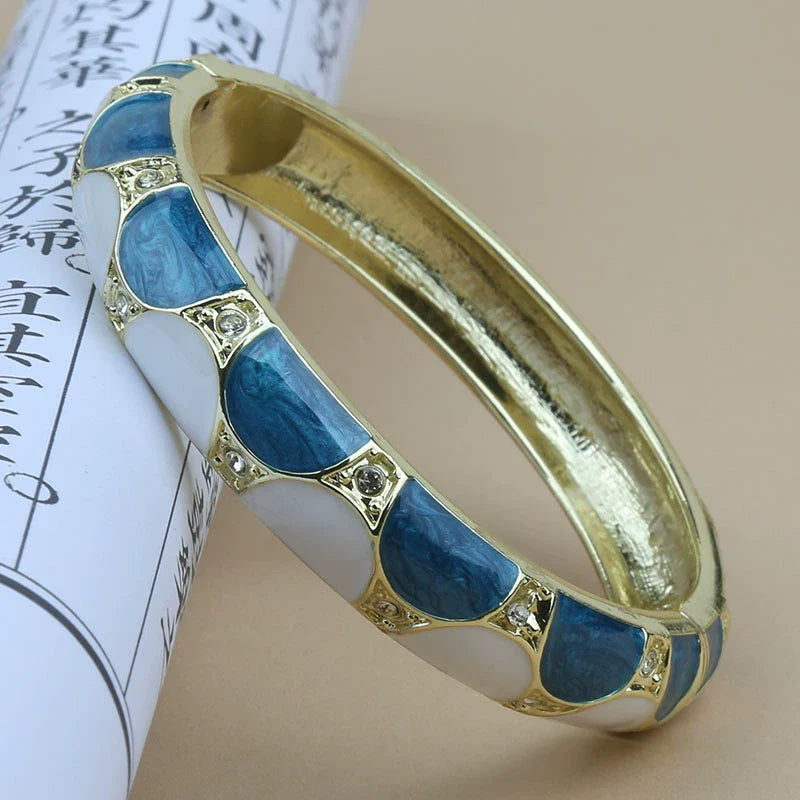 Amarachi Delicate Enamel Bracelet - Peacock Blue White Half-Circle