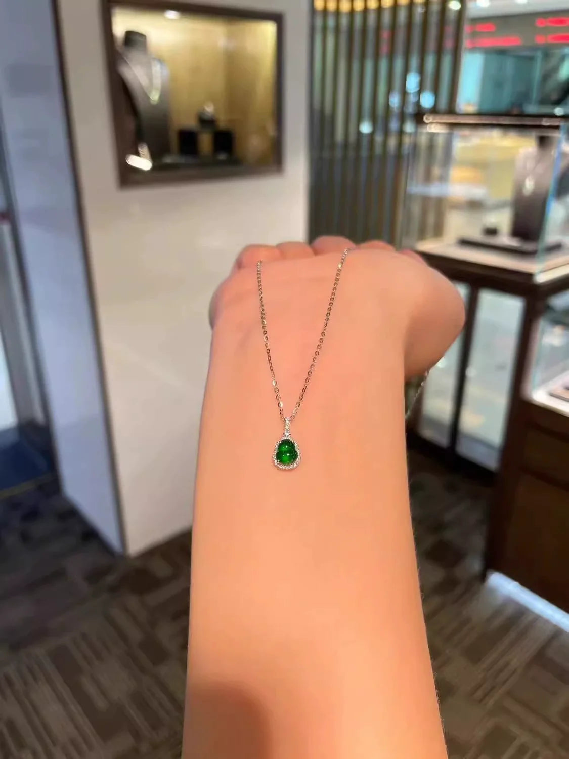 Shams Emerald Gourd Pendant Necklace - Emerald Green Gourd Necklace
