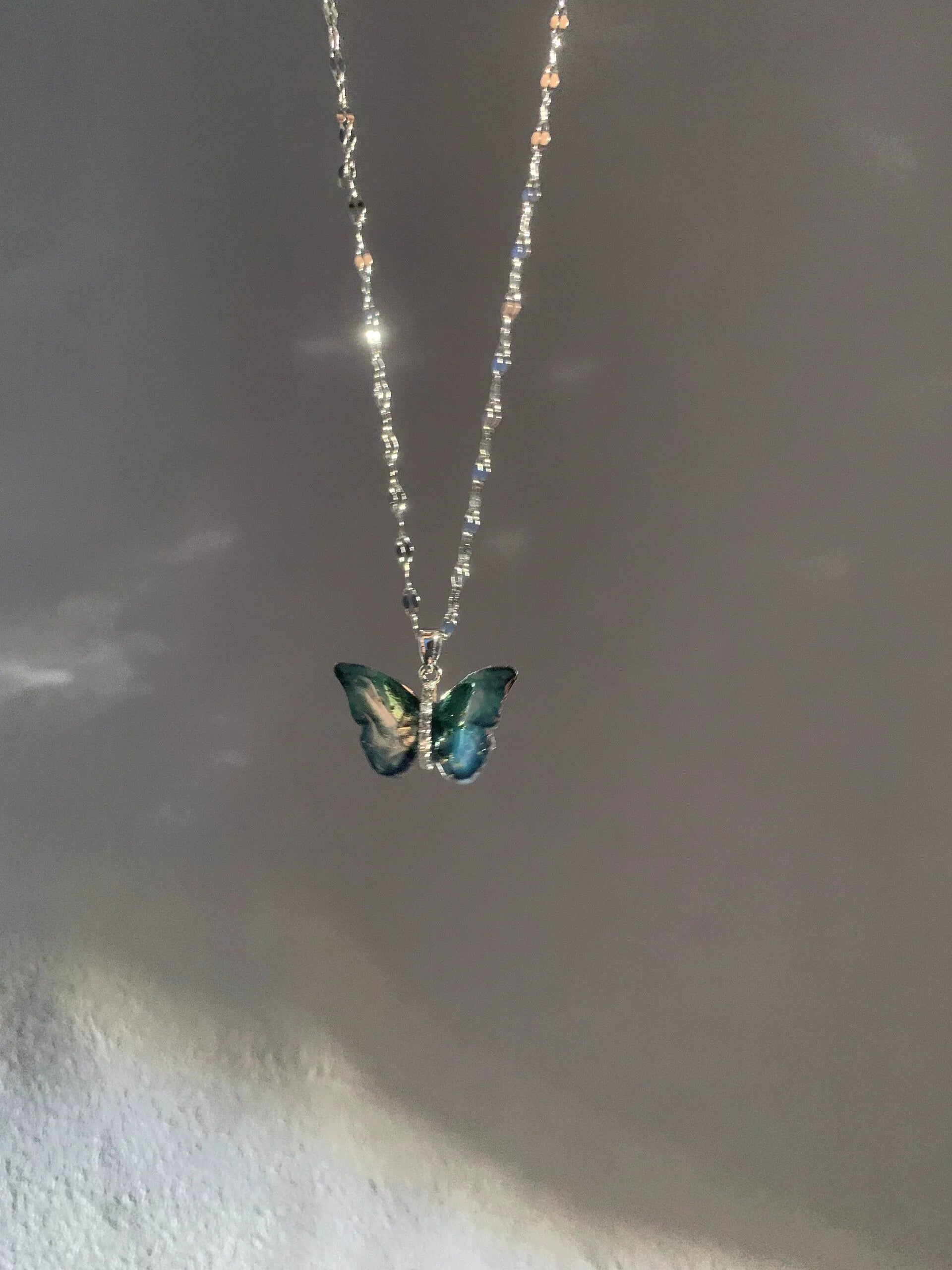 Katrina Iridescent Butterfly Necklace - Iridescent Blue Butterfly Necklace
