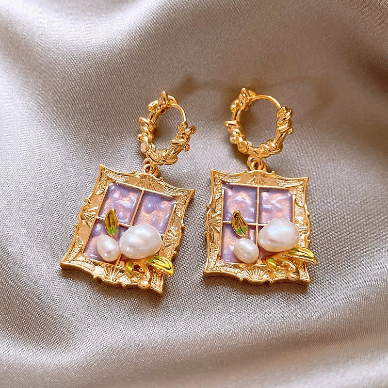 October Gold Oil Painting Huggies - Gold Oil Painting Ear Buckle [A2JQ3JZF]