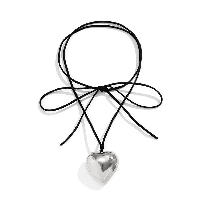 Jariyah Velvet Heart Choker - Velvet Cord Silver
