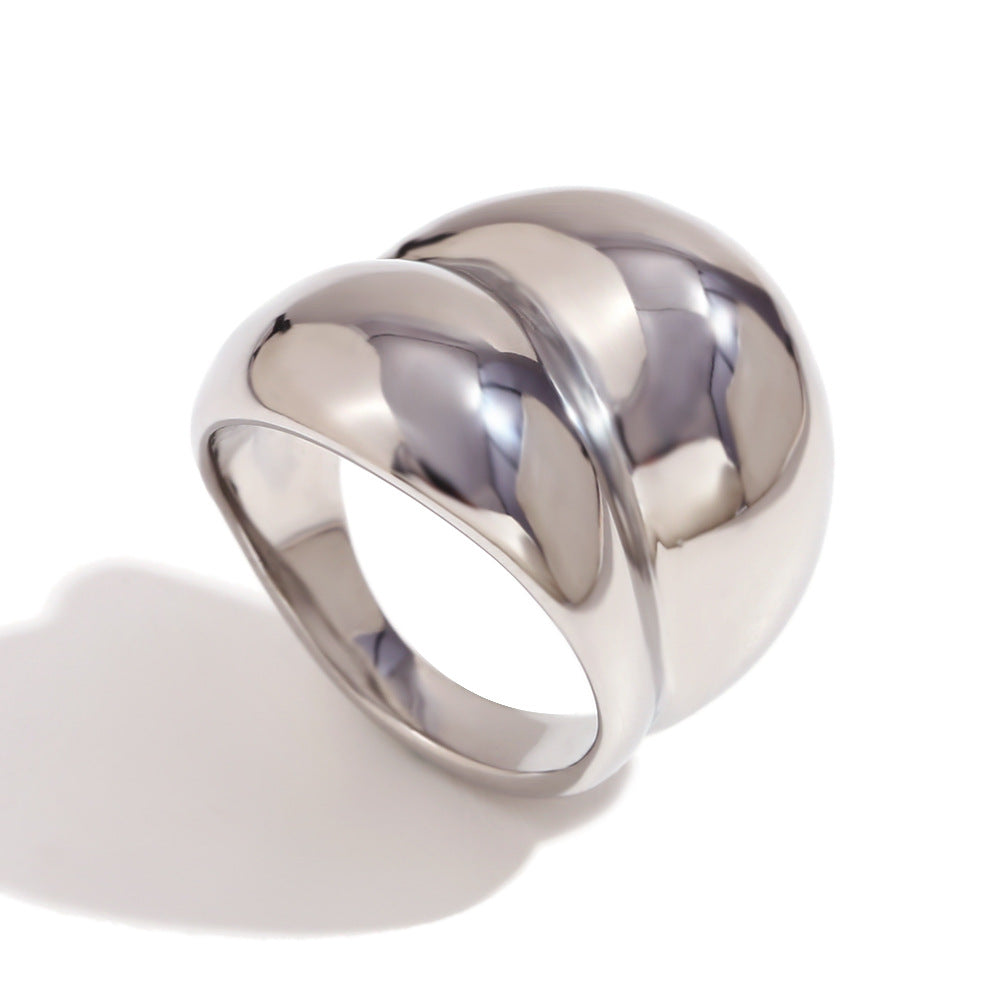 Catelyn Double Polaris Ring - Smooth Double Layer Bread Ring - Steel - Size 6 [9W4JH1IM]