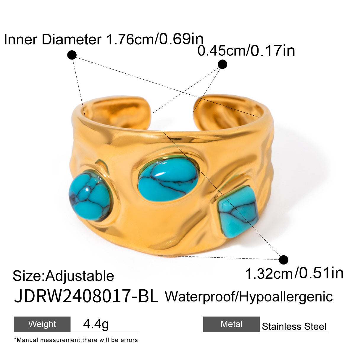 Arlynn Natural Stone Steel Ring - JDRW2408017-BL [KN483TAT]