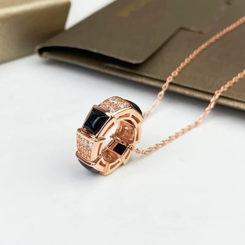Shahd Serpent Charm Necklace - Rose Gold Black Onyx (Alt)