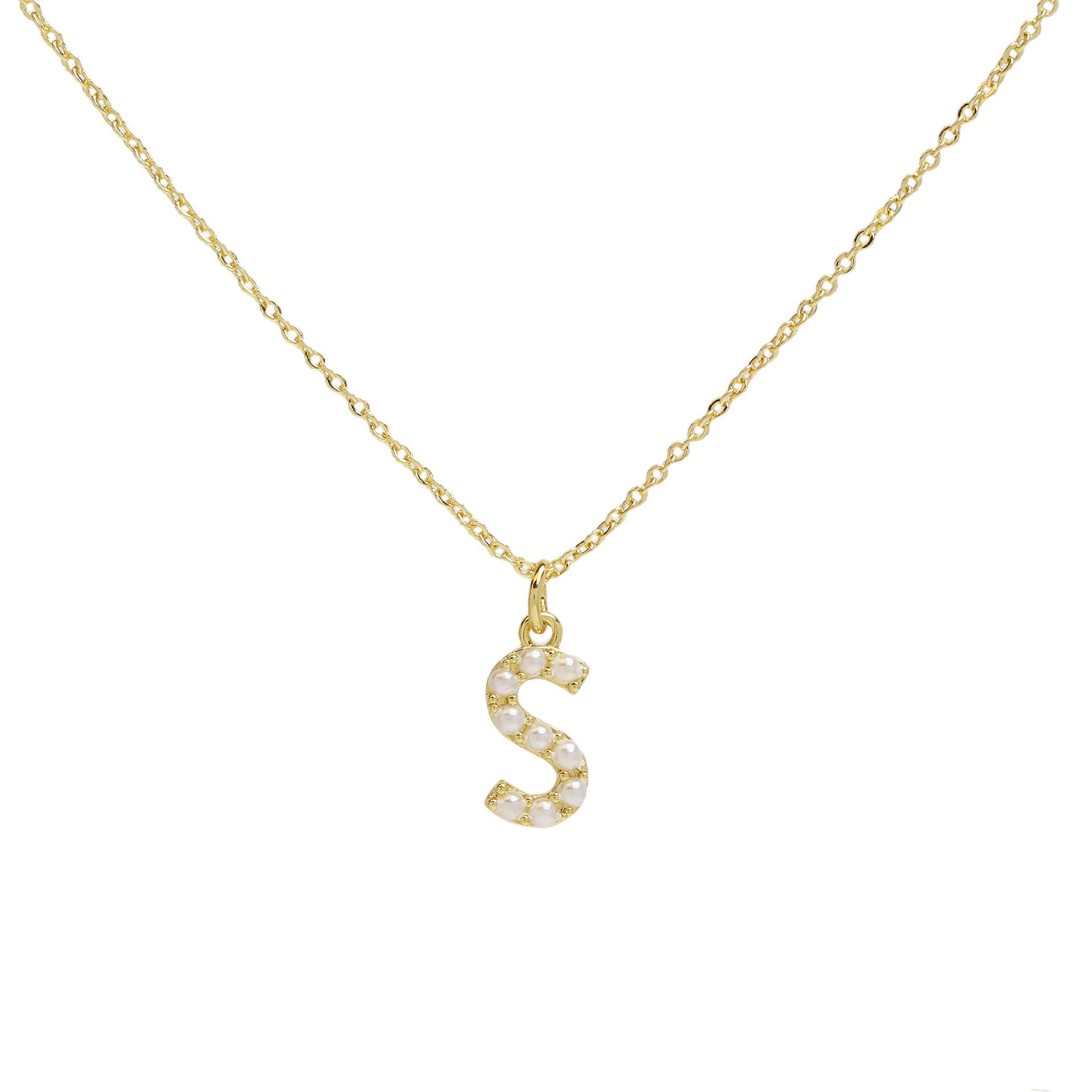 Ayaana Pearl Initial Necklace - Initial S [DWSR1CPJ]