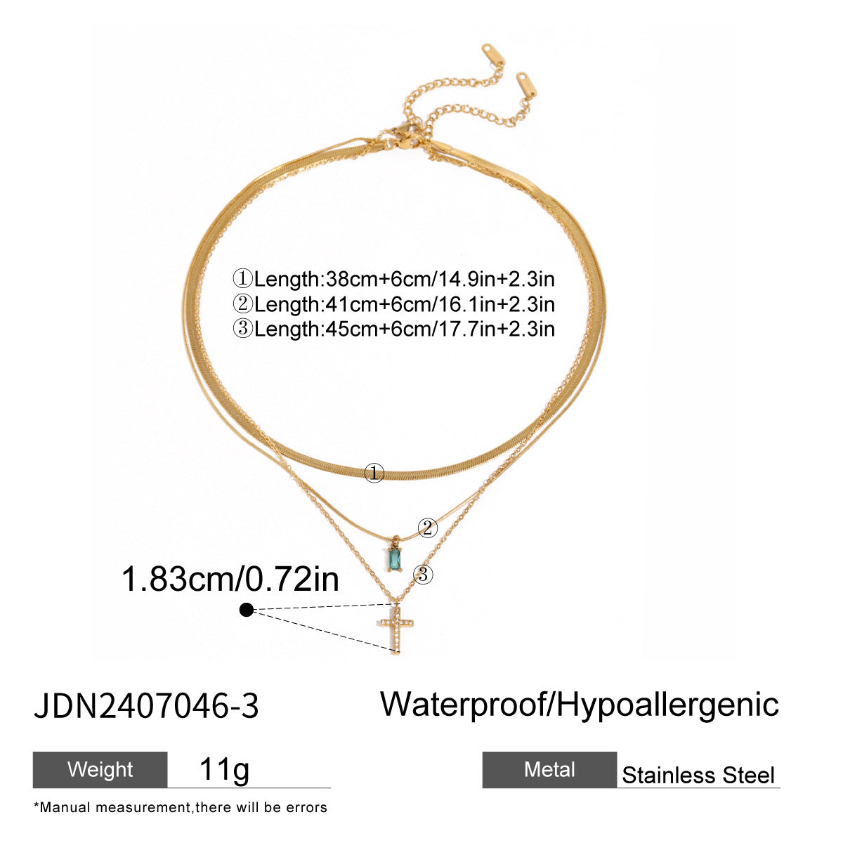 Taniya Layered Zircon Necklace - Gold Bar Pendant Double [KPC5YHCW]