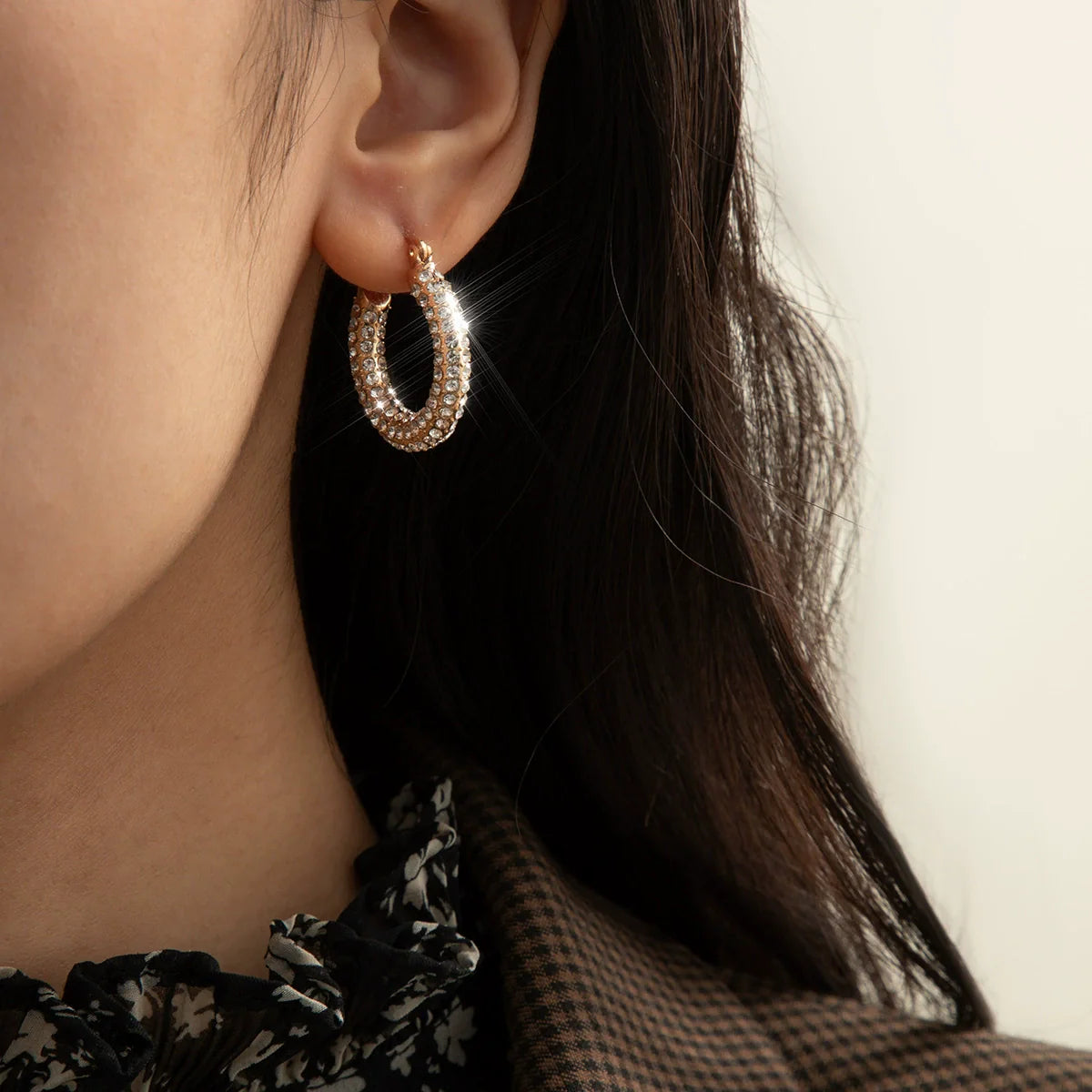 Kelcie Crystal Earring Set - Small Hoop Gold Clear Crystal
