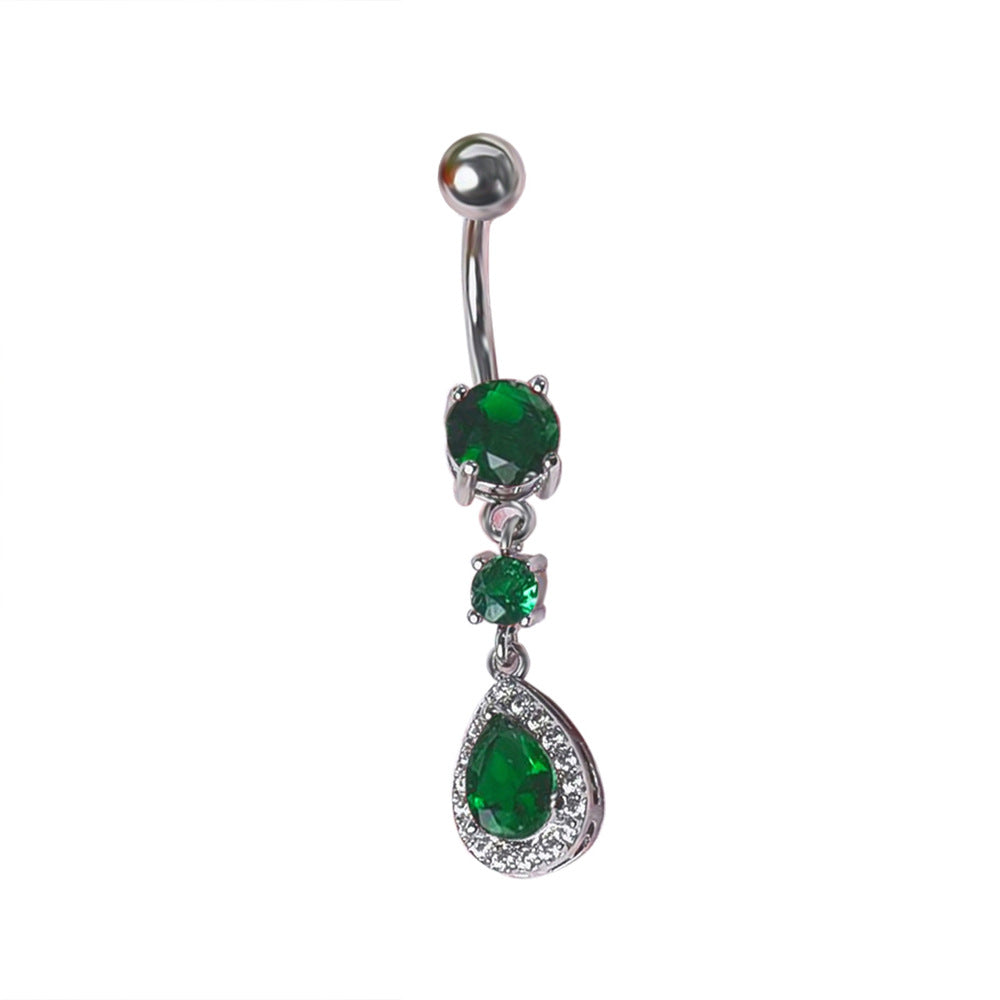 Brie Water Drop Navel Ring - Green (Platinum) [6T4NSNFO]