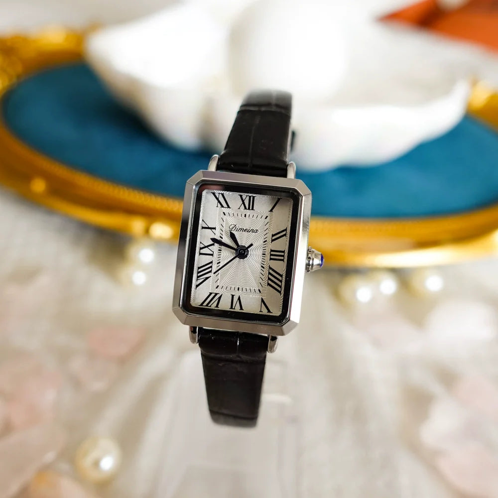 Zoha Roman Numeral Square Watch - Silver Black Strap