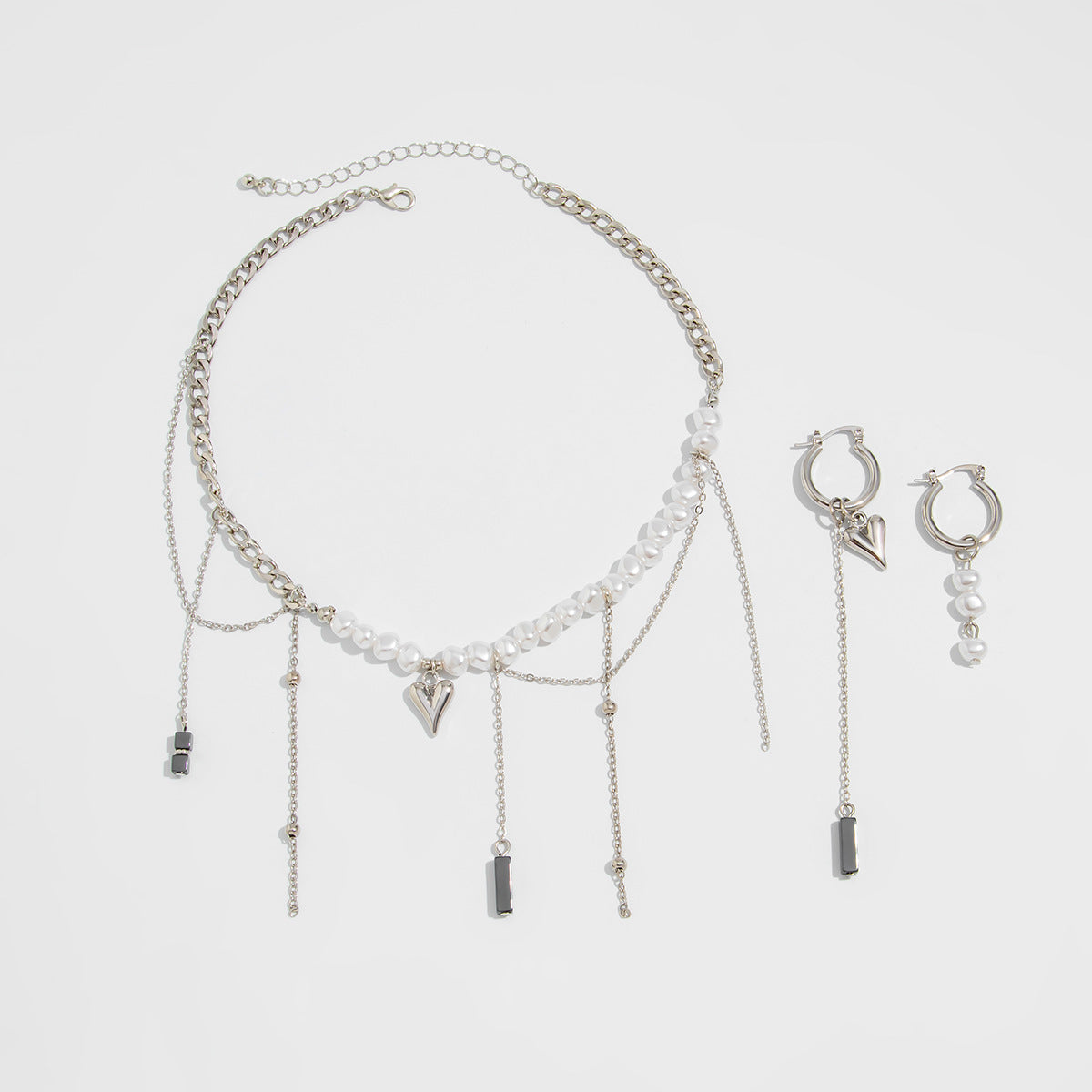Carina Heart Tassel Necklace Set - Silver Style 2 [JNE0BBHY]