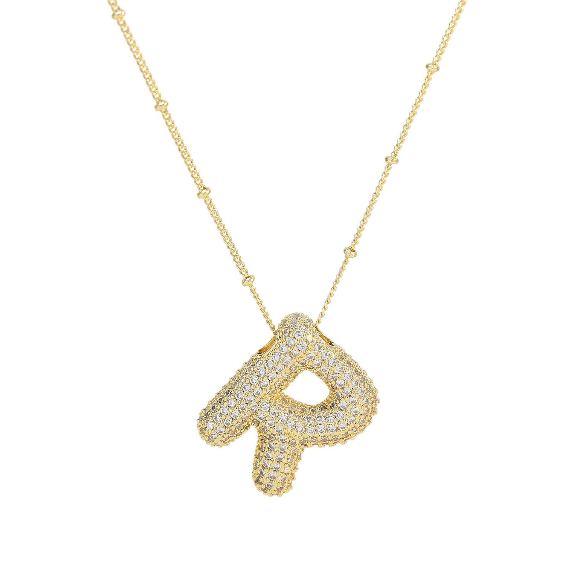 Fynlee Bubble Initial Necklace - Gold R [EVEHP0J5]