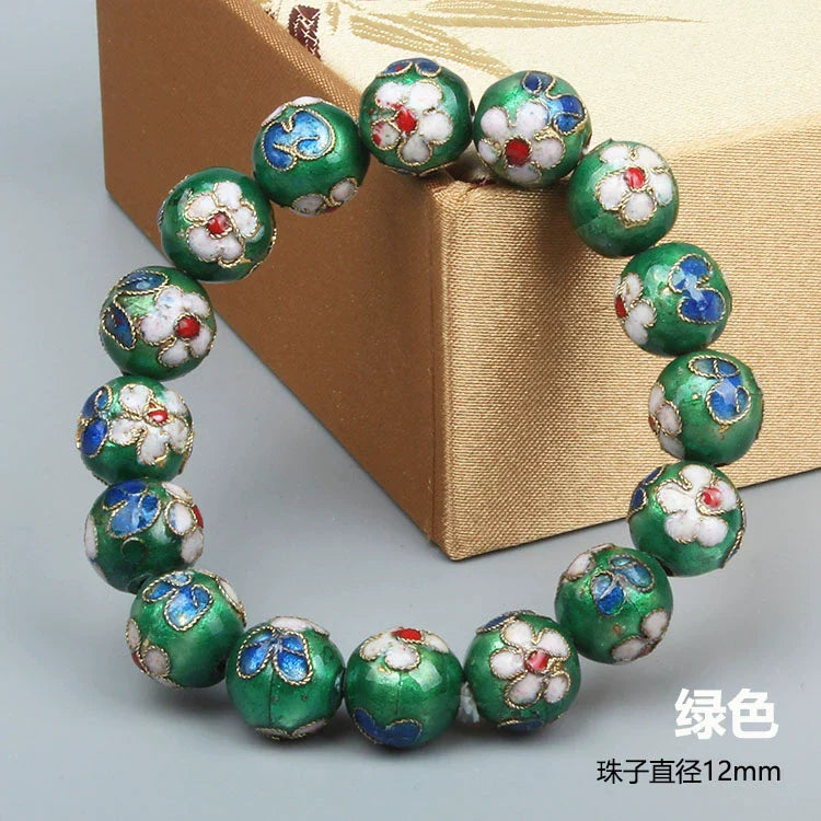 Azuri Enamel Filigree Bracelet - Green 1.2cm (16 beads)