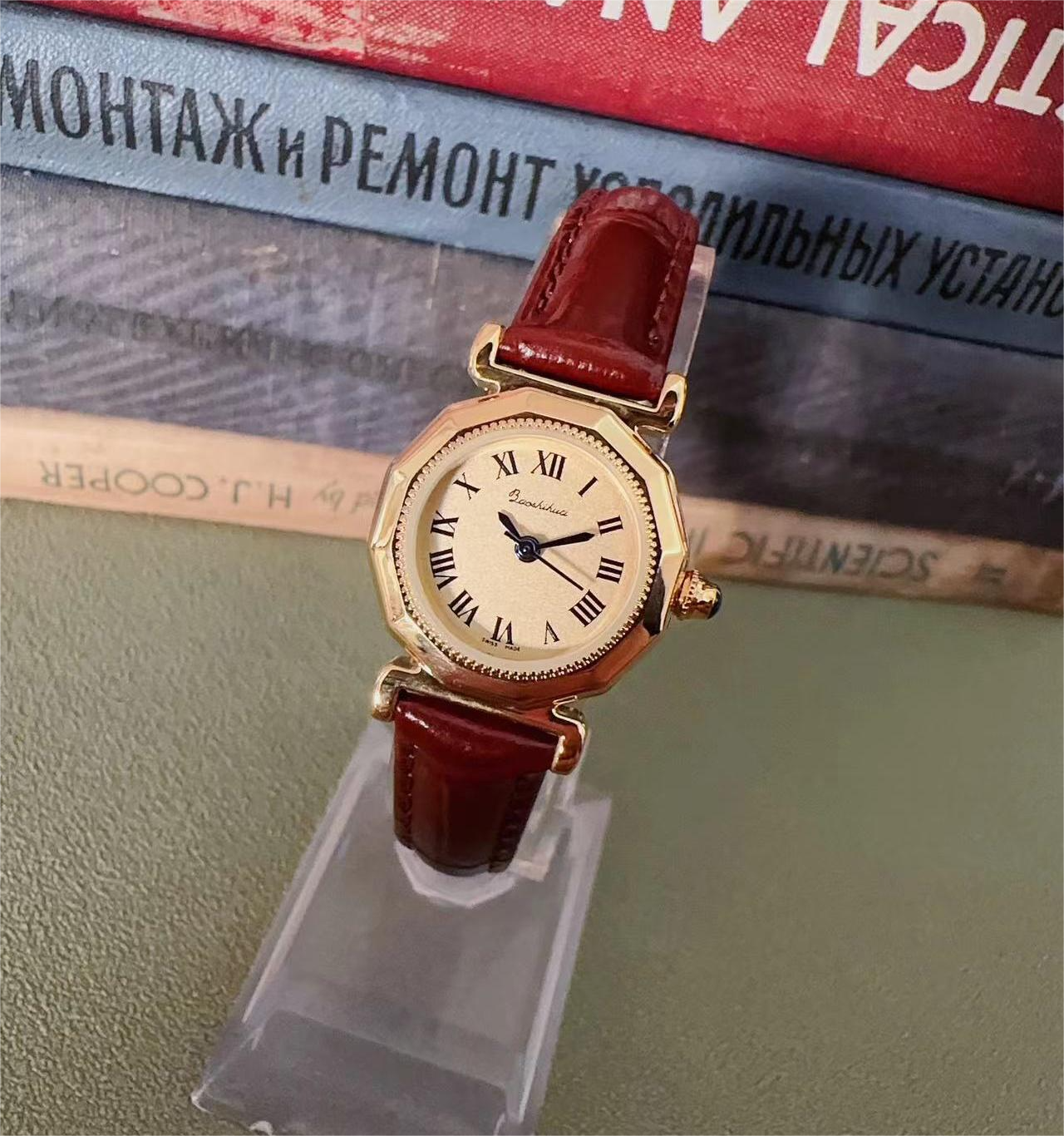 Aaron Vintage Blue Hand Watch - Gold Brown Leather Strap with Black Strap