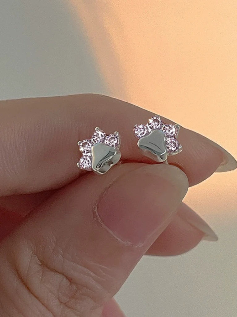 Carlynn Whimsical Pink Paw Earrings - Cat Paw Studs (Pair)
