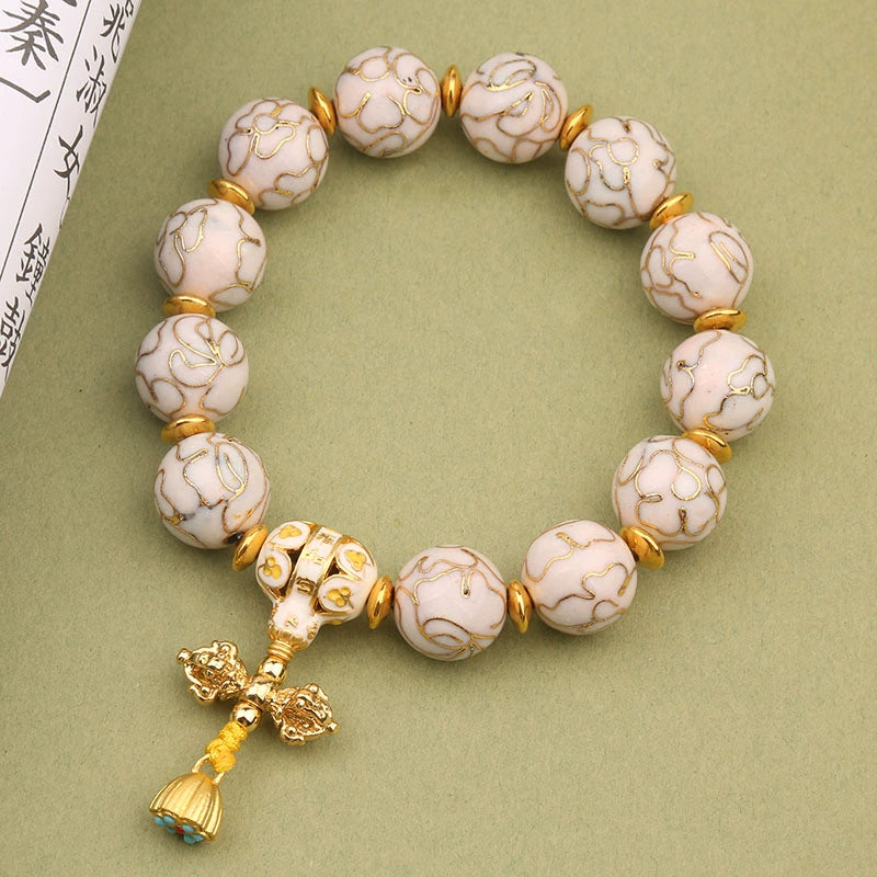 Delina Enamel Beaded Bracelet - White (14mm Beads) [KXP3JO56]