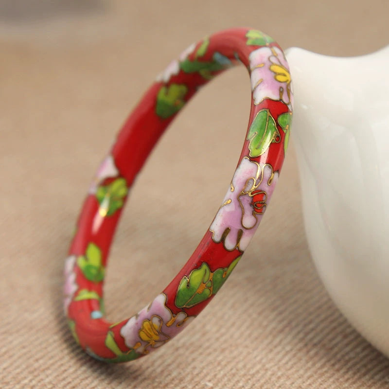 Zoi Floral Cloisonné Bracelet - Yellow Peony (8mm Width) [87QW3GIT]