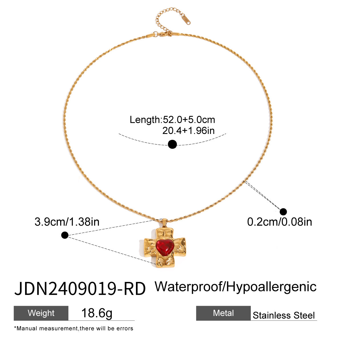 Etta Layered Heart Cross Necklace - JDN2409019-RD [8JR0STCZ]