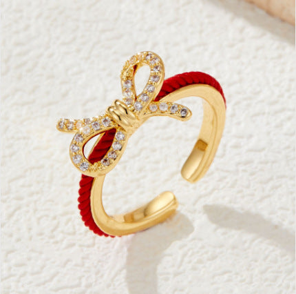 Camellia Red Rope Bow Ring - Style 1 [T7R2SG6X]