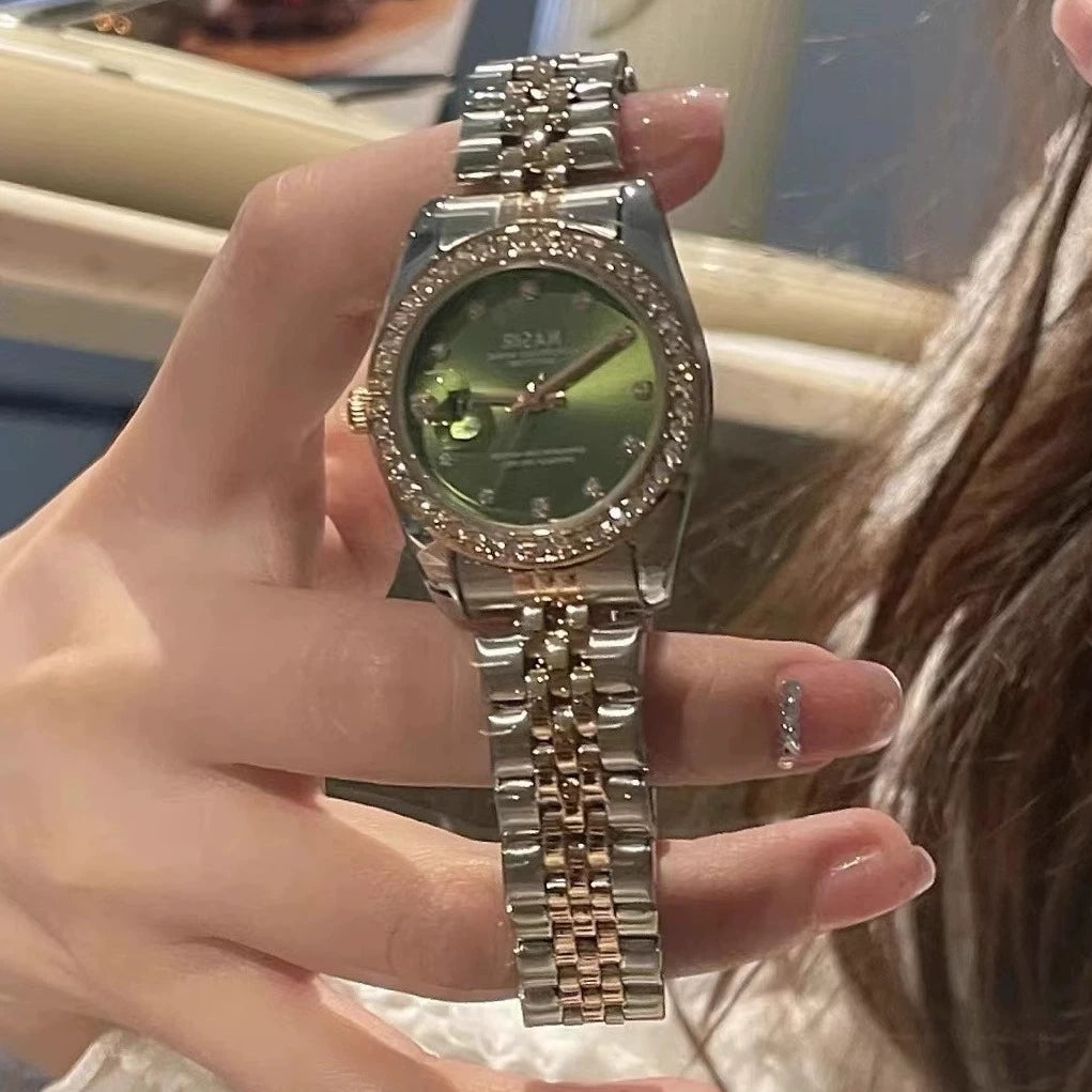 Ora Luxe Round Watch - Interspersed Gold Green