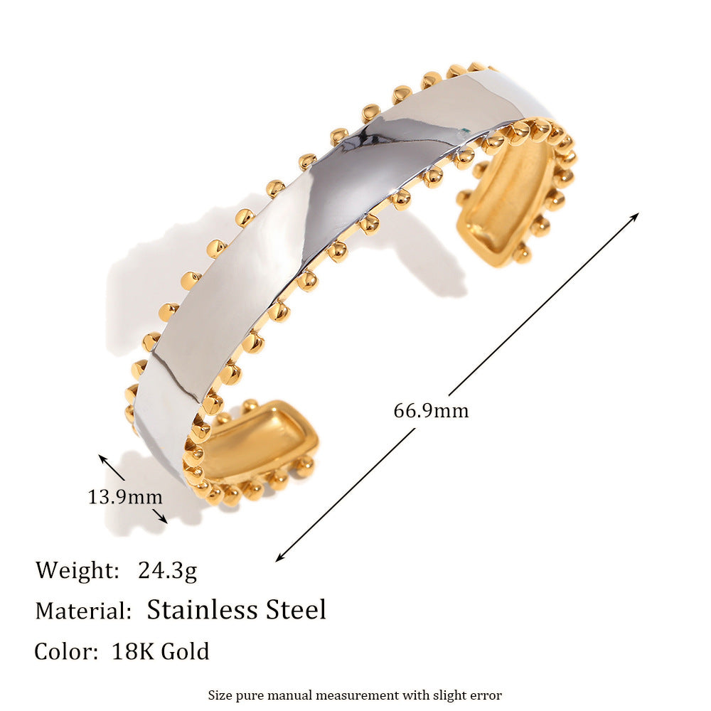 Aja Two-Tone Jewelry Collection - Beaded Edge Polished Bracelet [EQAJ3AUF]