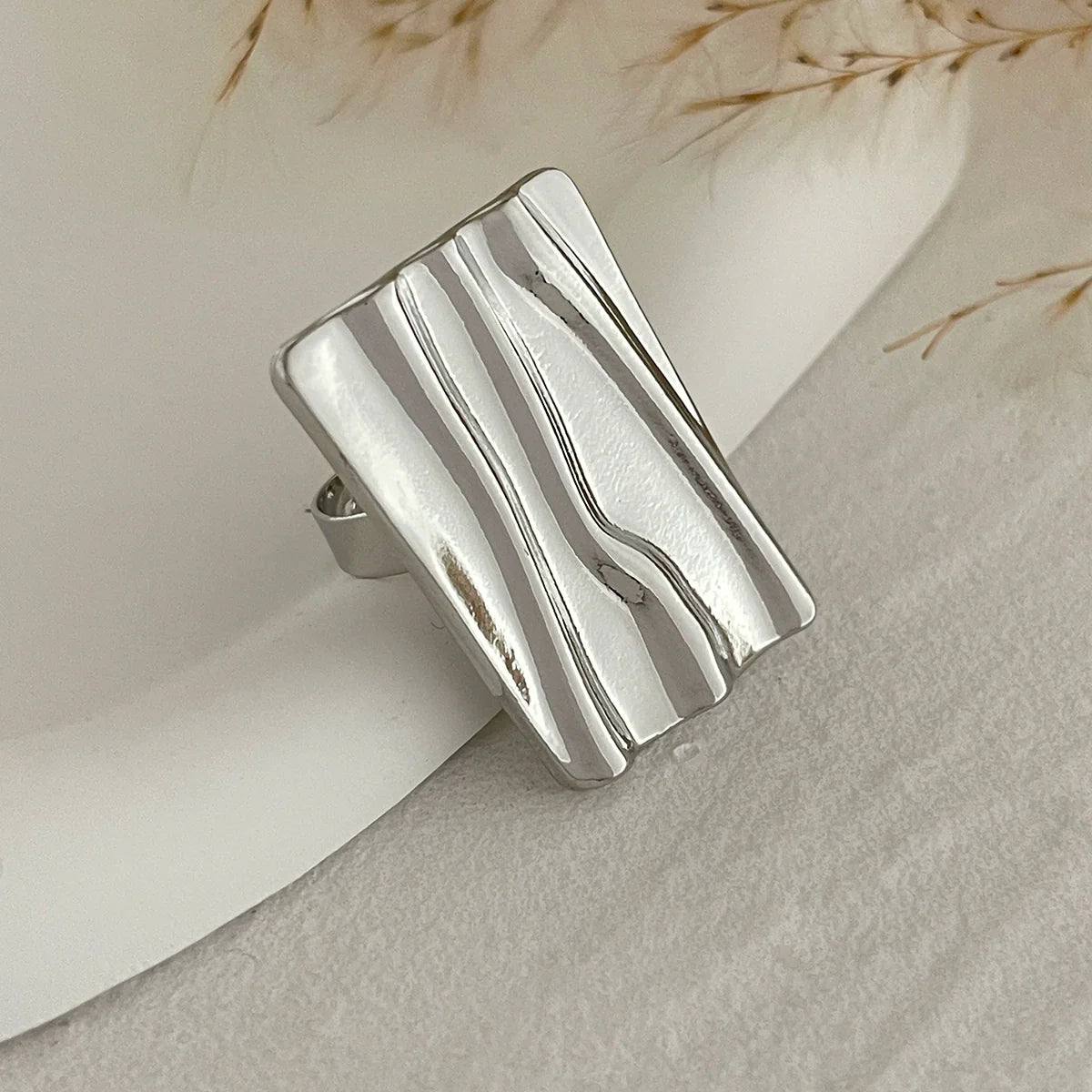 Adalida Geometric Statement Ring - Pleated Trapezoid Silver
