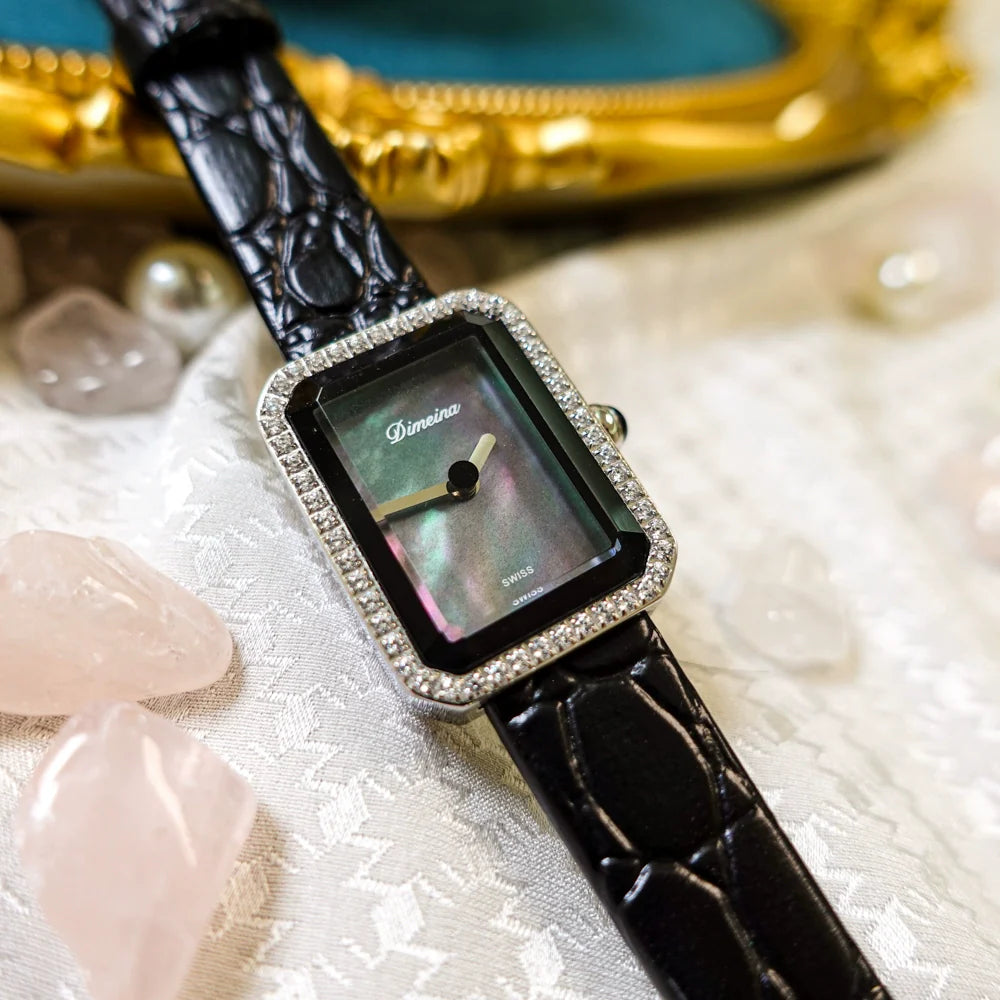 Jariyah Petite Square Croc Watch - Aurora Mother-of-Pearl