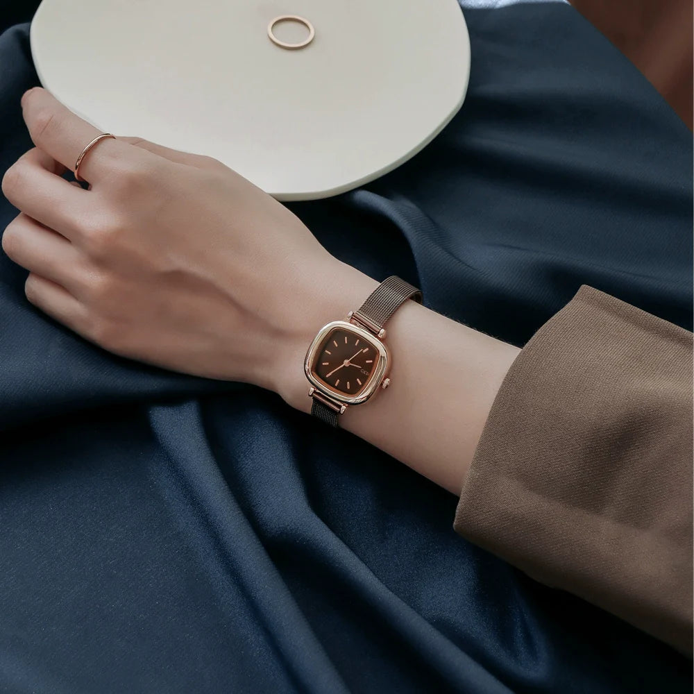 Isla Retro Petite Square Watch - Refined Coffee
